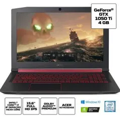 Notebook Acer Nitro 5 AN515-52-75Q8 Intel Core™ i7-8750H 8ª Geração RAM de 16GB SSD de 512GB GeForce GTX 1050Ti Tela 15.6” FHD Windows 10