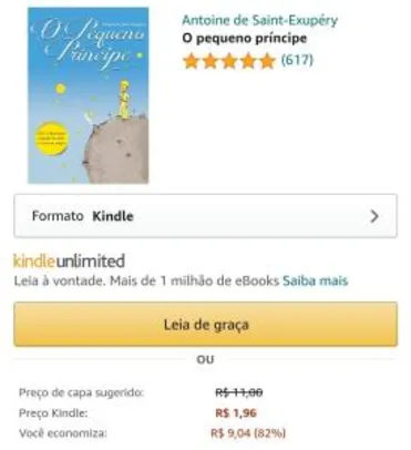 O pequeno príncipe eBook Kindle | R$ 1,96