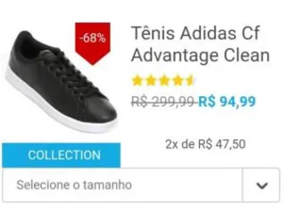 [Tam. 38] Tênis Adidas Cf Advantage Clean Masculino - Preto | R$ 99