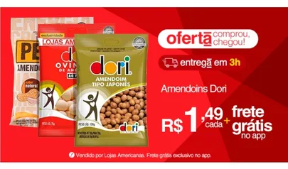 [Frete grátis] Amendoins DORI - De 70g a 120g | R$1,49