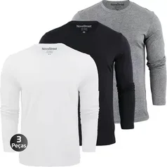 Kit 3 Camisetas Masculinas Manga Longa Swag Algodão Premium