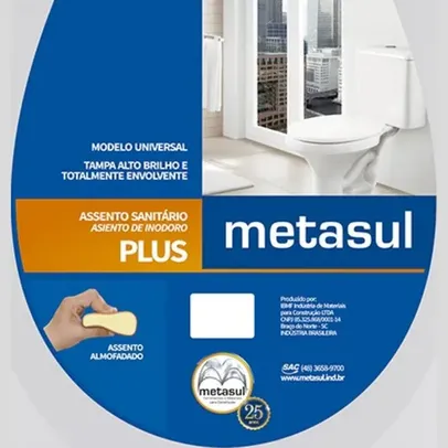 Assento Sanitário Almofadado Metasul, Oval, Universal PLUS Slim Cor Branco