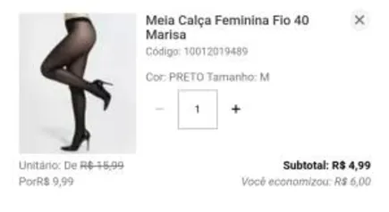 Meia Calça Feminina Fio 40 Marisa | R$ 5