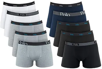 Kit 10 Cuecas Boxer Cotton, Polo Match, Masculino | R$74