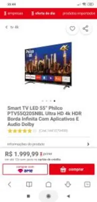 [AME 15%] Smart TV LED 55” Philco PTV55Q20SNBL Ultra HD 4k HDR R$ 2000
