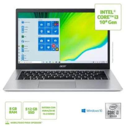[Boleto] Notebook Acer Aspire 5 A514-53-339S Intel Core I3 8GB 512GB SSD 14' Windows 10 | R$ 3019,00