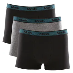 Kit 3 Cuecas Boxer Mash Algod&#227;o e Elastano Preto/Cinza