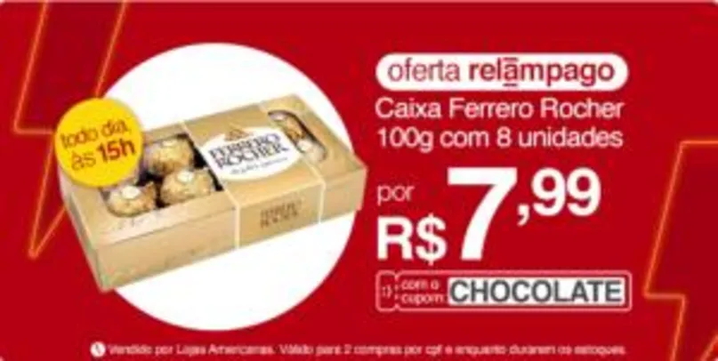 Caixa Ferrero Rocher 8 Unidades 100g | R$8