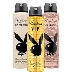 Kit com 3 Desodorantes Playboy Play It Sexy + Play It Lovely + Vip Aerosol Feminino 150ml​ - R$9