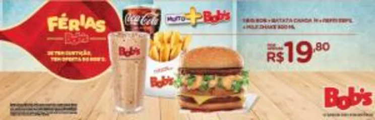 [Bob's Fã] Sanduíche + Batata Canoa + Free Refil de Refrigerante + Milk Shake