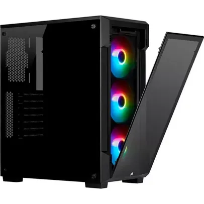 Gabinete Gamer Corsair ICUE 220T TG, RGB, Mid-Tower, ATX, Lateral e Frontal em Vidro Temperado, Com FAN, Preto - CC-9011190