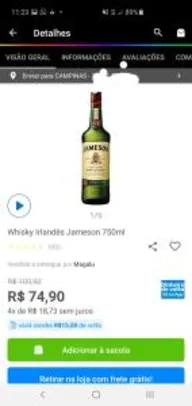 Saindo por R$ 75: [Magulupay + Cupom =R$50] Whisky Irlandês Jameson 750ml | Pelando