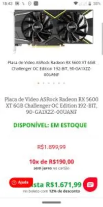 Asrock RX 5600 XT Challenger [à vista R$1.671,99 no boleto]