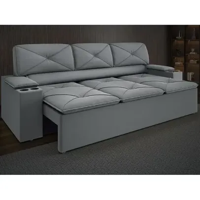 Sofá com Porta Copos Retrátil e Reclinável Pop 2,05m Velosuede Grafite - Netsofas