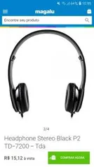 Headphone Stereo Black P2 TD-7200 - Tda