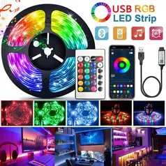 Fita de Led 5m  com controle Bluetooth  RGB 5050, 24 teclas, 44 teclas, 5V