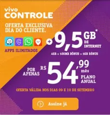 Vivo Controle 9,5GB - Plano Anual