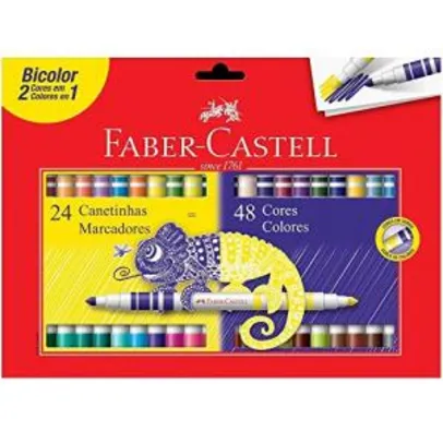 Canetinha Hidrográfica Bicolor, Faber-Castell - 24 Canetas/48 Cores | R$ 38