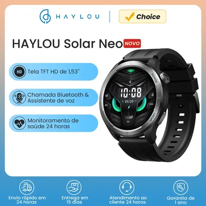 Smartwatch HAYLOU Solar Neo com Tela HD de 1,53" Ligações por Bluetooth Bluetooth 5.3 e Assistente de Voz