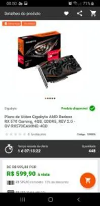 Placa de Vídeo Gigabyte AMD Radeon RX 570 Gaming, 4GB, GDDR5, REV 2.0 - GV-RX570GAMING-4GD