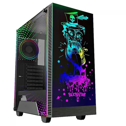 Gabinete Gamer Gamemax Rockstar 2, ARGB, Mid Tower, Vidro Temperado, Black, Sem Fonte, Com 1 Fan