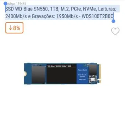 SSD WD Blue SN550, 1TB, M.2, PCIe, NVMe | R$ 860