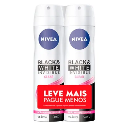 (R$ 5,99 cada) Kit Desodorante Aerosol Nivea Black &amp; White Clear 150ml - 2 Unidades