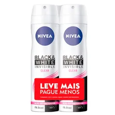 (R$ 5,99 cada) Kit Desodorante Aerosol Nivea Black &amp; White Clear 150ml - 2 Unidades
