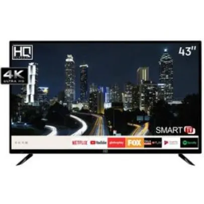Smart TV LED 43” HQ Ultra HD 4K Netflix Youtube 2 HDMI 2 USB Wi-Fi - R$1619