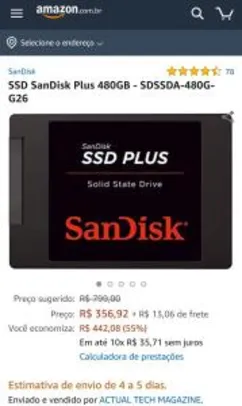 SSD SanDisk Plus 480GB - SDSSDA-480G-G26 - R$329