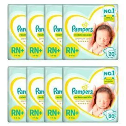 Fraldas Pampers Recém-Nascido Premium Care RN+ - 160 Unidades | R$103