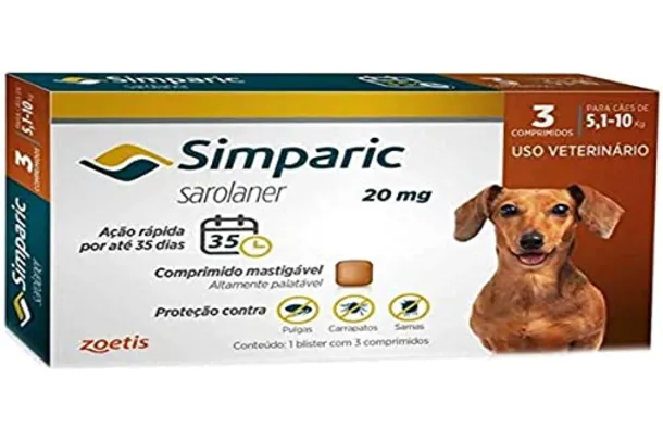 Zoetis Simparic 20mg 5,1 até 10Kg | 03 comprimidos