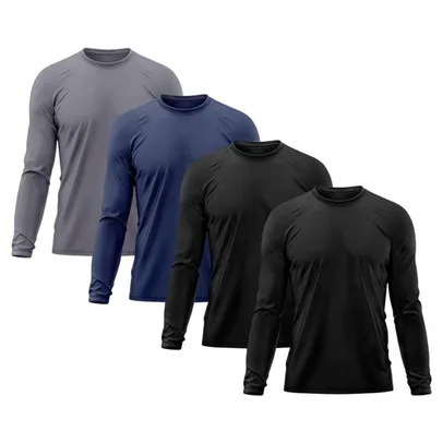 Kit 4 Camiseta Masculina Segunda Pele Proteção Solar UV Térmica Praia Manga Longa Blusa Camisa