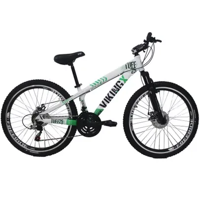 Bicicleta Vikingx Tuff 25 Cambio Shimano 21x Aro 26 Freio A Disco Bike Branco Com Verde