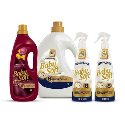 Kit Lava Roupas Infinity Care Baby Soft 3L + Amaciante Marsala Baby Soft 2L + 2 Sem Passar Baby Soft 300ml