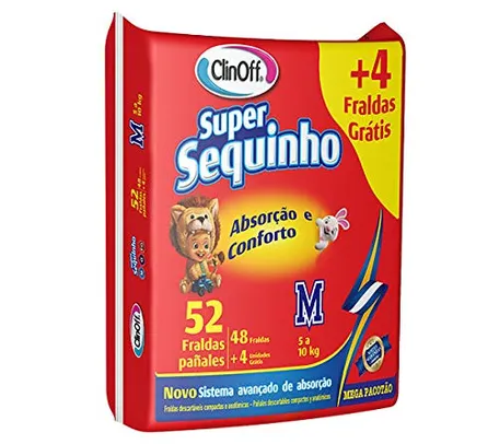 Fralda Infantil Clinoff, com 52 Unidades, Super Sequinho Mega, Tamanho M, Clin Off