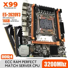 Kit Placa mãe x99 + Memória RAM DDR4 3200mhz 2*8gb, 16gb com CPU xeon e5 2620 v3 