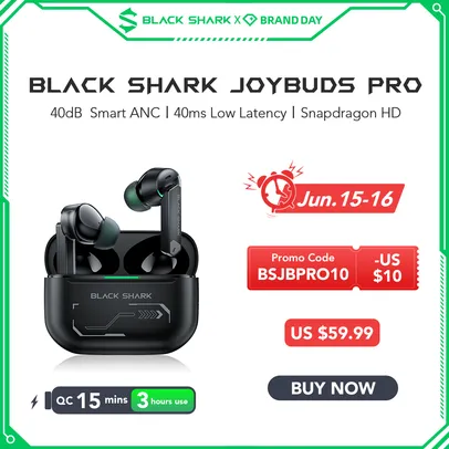 Fone de ouvido Black Shark JoyBuds Pro com ANC e baixa latência, 142mm Bluetooth 5.2