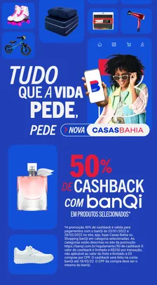 Último dia 50% cashback BanQi na maioria das categorias