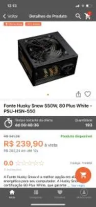Fonte Husky Snow 550W, 80 Plus White - PSU-HSN-550 R$240