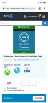 EA Access - 1 mês (Xbox One) | R$11
