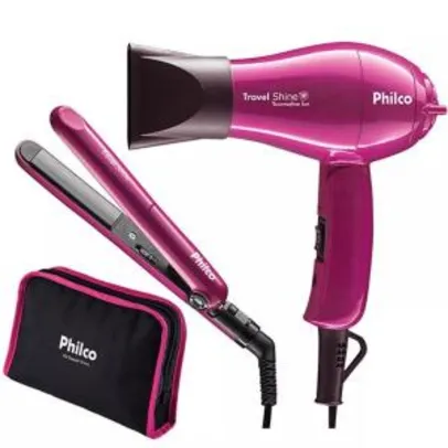 Secador de Cabelos Philco Travel Shine Rosa 1000W + Chapinha | Prancha | R$68