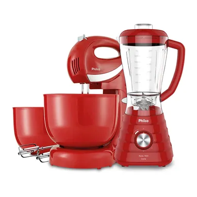 kit paris philco 2 em 1 batedeira + liquidificador vermelho 220v