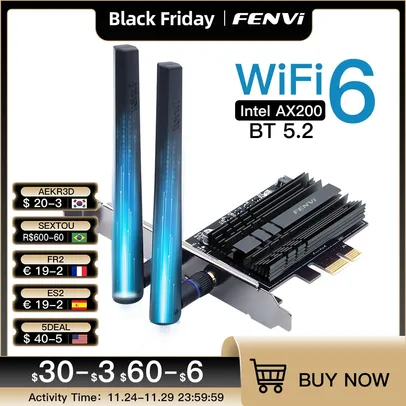 Placa Adaptador WiFi FV-AX3000(AX200)PCIE 3000mbps Fenvi