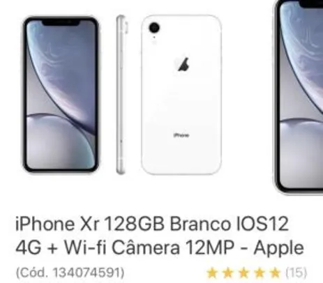 iPhone Xr 128GB Branco IOS12 4G + Wi-fi Câmera 12MP - Apple - R$3995