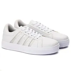 Tenis Casual Feminino Branco com Listras Prata - 33 ao 40 - Estilo Shoes