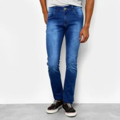 Calça Jeans Slim Coffee Used Puídos Masculina - Azul Escuro - R$40