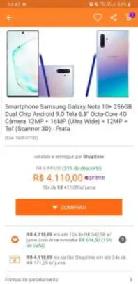 [APP] Galaxy Note 10+ 256GB Dual Chip Android 9.0 Tela 6.8" Octa-Core 4G Câmera 12MP + 16MP (Ultra Wide) + 12MP + Tof (Scanner 3D) R$4.110