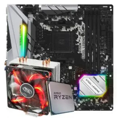 Kit Upgrade Placa Mãe ASRock B450M Steel Legend + Processador AMD Ryzen 7 3800x 3.9GHz + Cooler Deepcool Gammaxx 400