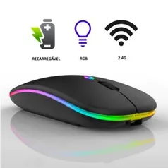 Mouse Recarregável Sem Fio Gamer Home Office Led Rgb 2.4 ghz - Waka